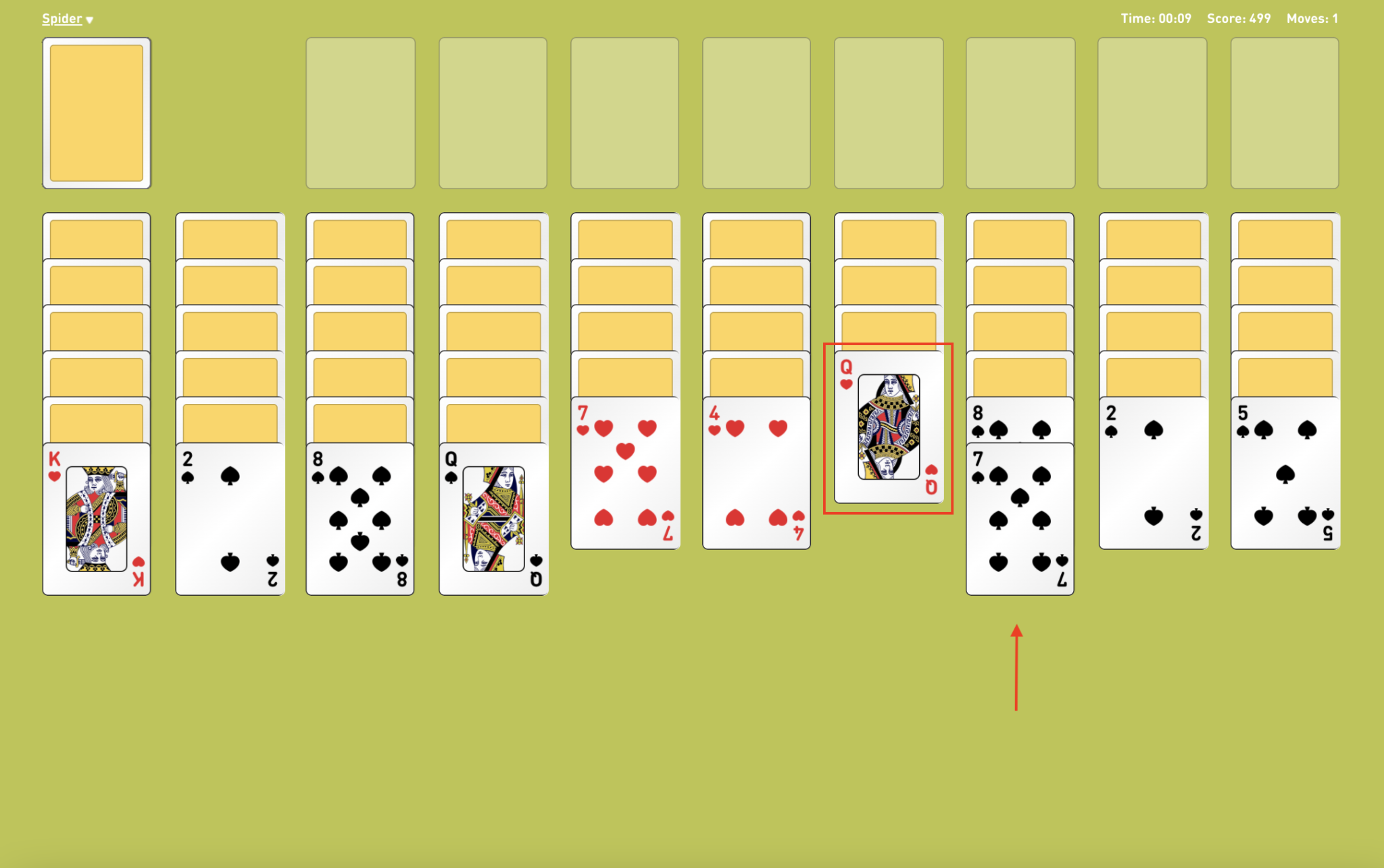 how to move cards in spider solitaire