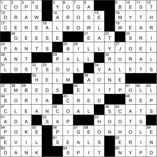 10 Jan 22, Monday, NY Times Crossword Answers by Lynn Lempel